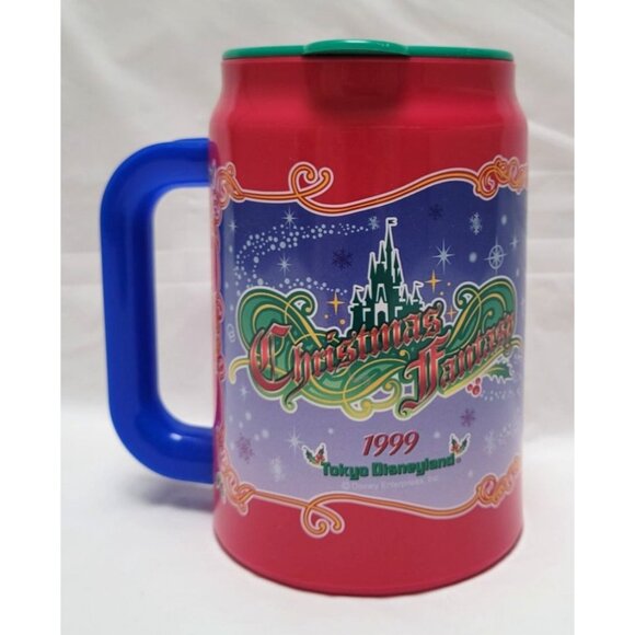VTG 1999 Tokyo Disneyland Christmas Fantasy Mickey Minnie Mug Lid Blue Handle - Picture 3 of 8
